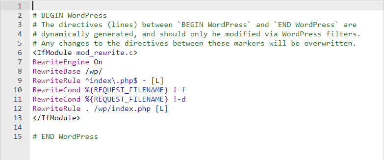 Default htaccess file code for WordPress